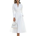 thumbnail image 1 of Womens V Neck Long Sleeve Fall Dresses Women's Fashionable Solid-Colour French V-Neck Elegant Waist-Cinching Slimming Sophisticated Evening Dress White, 1 of 3