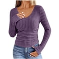thumbnail image 1 of Womens V Neck Long Sleeve Shirts, Ribbed Knit Slim Lightweight Sweater, Fall Dressy Casual Work Tops, 1 of 4