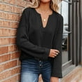 thumbnail image 1 of Womens V-Neck Long Sleeve Solid Casual Patchwork Shirt Blouse, 1 of 6