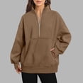 thumbnail image 1 of Womens V Neck Long Sleeve Solid Sweatshirt Casual Cute Top Long Sleeve Loose Fashion Sweatshirt Contrast Jacket Women Hoodies with No Hood Half Zip Pullover Women Caramel Sweatshirt Women Sweatshirt, 1 of 6
