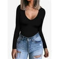 thumbnail image 1 of Womens V Neck Long Sleeve T Shirt Fitted Top for Women Low Cut Tight Shirts Going Out Casual Basic Fall Clothes, 1 of 6
