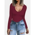 thumbnail image 1 of Womens V Neck Long Sleeve T Shirt Fitted Top for Women Low Cut Tight Shirts Going Out Casual Basic Fall Clothes, 1 of 6