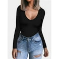 thumbnail image 1 of Womens V Neck Long Sleeve T Shirt Fitted Top for Women Low Cut Tight Shirts Going Out Casual Basic Fall Clothes, 1 of 6