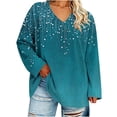 thumbnail image 1 of Womens V Neck Long Sleeve Tops Plus Size Printed Casual Blouses Soft Comfortable Shirts Summer Fall Tops Loose Fit Pullover Tops Daily Wear Outfits Tops, 1 of 7