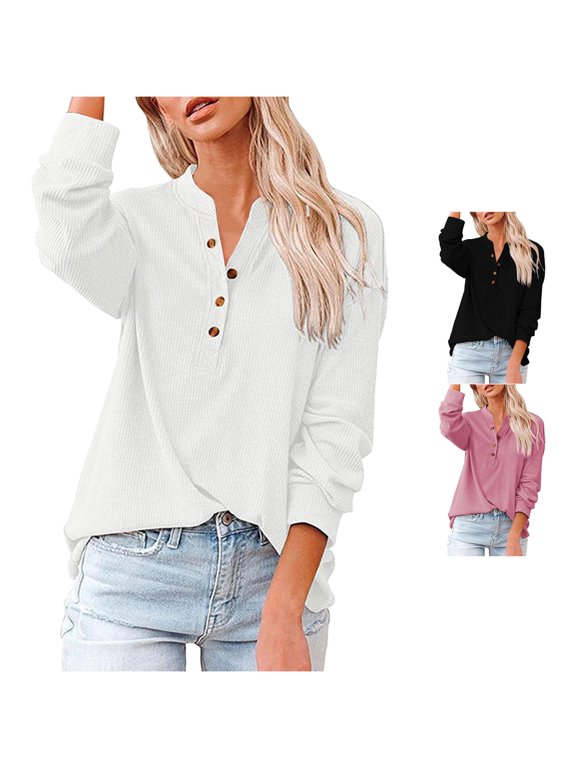 Womens V Neck Loose Solid Long Sleeve Summer Shirt Stitching Tops Blouse Shirt Women S