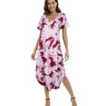 thumbnail image 1 of Womens V Neck Loungewear Short Sleeve Mid-Length Nightgowns Pajamas with Pockets Hem Slit, Plus Size Casual Cotton Nightshirts House Dress Sweetness Gift for Mother's Day Girlfriend Wife, 1 of 8