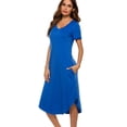 thumbnail image 1 of Womens V Neck Loungewear Short Sleeve Mid-Length Nightgowns Pajamas with Pockets Hem Slit, Plus Size Casual Cotton Nightshirts House Dress Sweetness Gift for Mother's Day Girlfriend Wife, 1 of 8