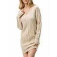 thumbnail image 1 of Womens V Neck Mini Sweater Dress Cable Knit Long Sleeve Casual Loose Fall Tunic Pullover Sweaters Apricot XXXL, 1 of 7