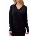 thumbnail image 1 of Womens V Neck Mini Sweater Dress Cable Knit Long Sleeve Casual Loose Fall Tunic Pullover Sweaters Black S, 1 of 8