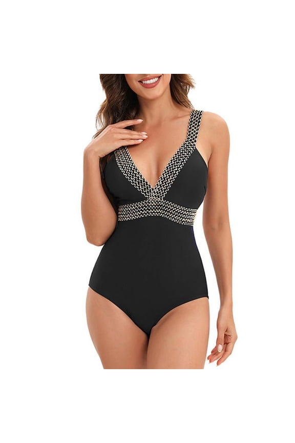 Womens V Neck One Piece Bathing Suits Tummy Control Swimsuit