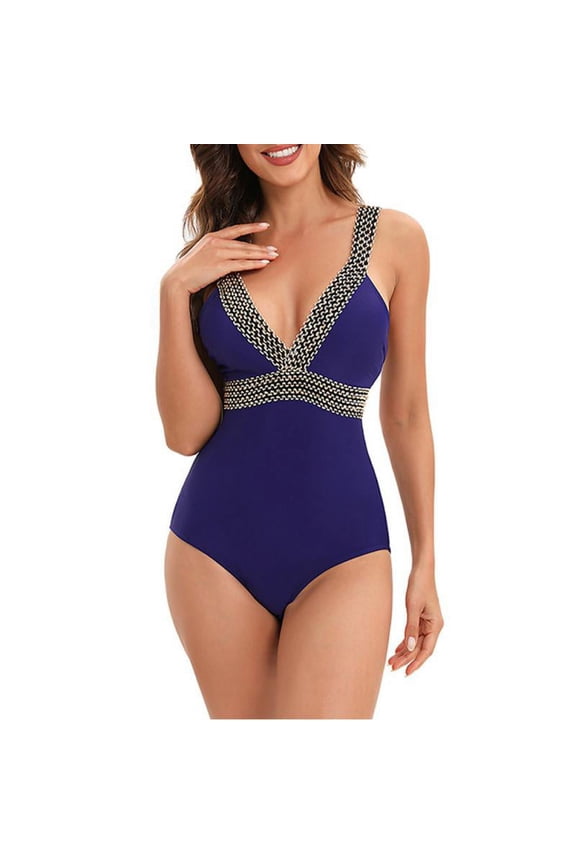 Womens V Neck One Piece Bathing Suits Tummy Control Swimsuit