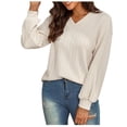 thumbnail image 1 of Womens V Neck Oversized Sweaters 2022 Fall Long Sleeve Pullover Loose Knit Comfy Jumper Tunic Sweater Tops, 1 of 5