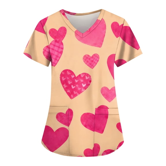 Womens V Neck Printed Scrub Tops Plus Size Medical Nursing Tops Scrubs with Pocket 2025 Hot Pink XL