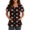 thumbnail image 1 of Womens V Neck Printed Scrub Tops Plus Size Medical Nursing Tops Scrubs with Pocket Black 3XL, 1 of 5