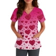 thumbnail image 1 of Womens V Neck Printed Scrub Tops Plus Size Medical Nursing Tops Scrubs with Pocket Purple Pink M, 1 of 5