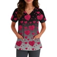 thumbnail image 1 of Womens V Neck Printed Scrub Tops Plus Size Medical Nursing Tops Scrubs with Pocket Vermilion XL, 1 of 5