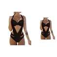thumbnail image 1 of Womens V-Neck Ruched One Piece Swimsuit with Halter Neck, Cutout Detail, Push-Up, High-Cut Legs - Sexy Monokini Bathing Suit, 1 of 2
