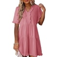 thumbnail image 1 of Womens V Neck Ruffle Short Sleeve Babydoll Mini Dress Casual A Line Dress for Summer, 1 of 7