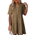 thumbnail image 1 of Womens V Neck Ruffle Short Sleeve Babydoll Mini Dress Casual A Line Dress for Summer, 1 of 8