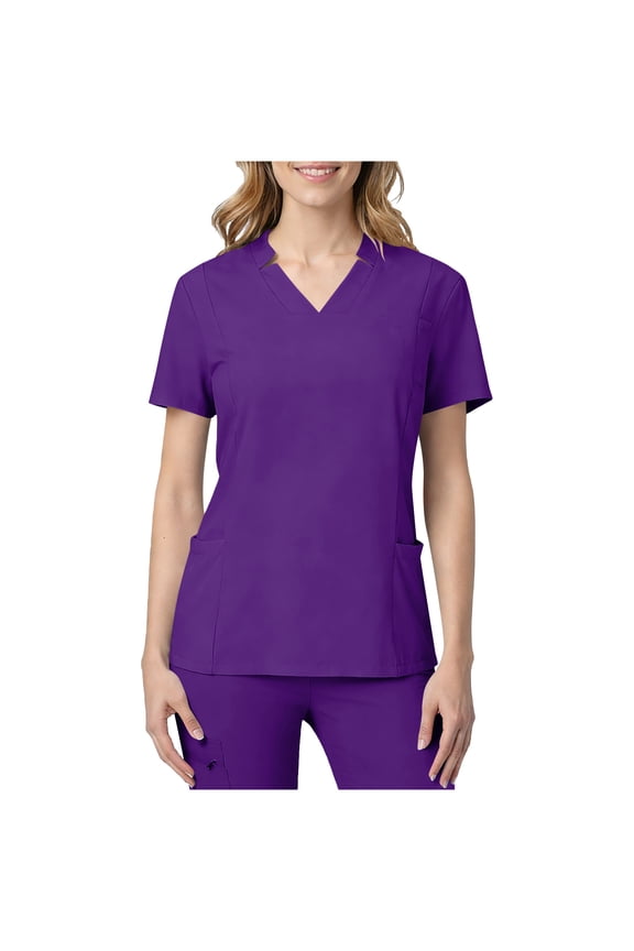 Womens V Neck Scrub Top Soft Stretch Nursing Uniform Moisture Wicking Tees with Functional Pockets