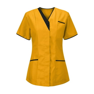 Womens V Neck Scrub Tops Loose Fit Work Uniform T-Shirt Short Sleeve Nurse Scrub Tunic Blouse with Pockets
