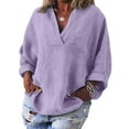 thumbnail image 1 of Womens V Neck Shirts Linen Cotton Long Sleeve Blouse Tunic Tops Cover Up Shirt Loose Beach Bikini Dress Light Purple XL, 1 of 6
