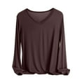 thumbnail image 1 of Womens V Neck Shirts Soft Modal Cotton Pajama Sleep Tops Long Sleeve Home Loungewear Night Tees Sleepwear (M, Coffee), 1 of 5
