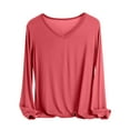 thumbnail image 1 of Womens V Neck Shirts Soft Modal Cotton Pajama Sleep Tops Long Sleeve Home Loungewear Night Tees Sleepwear (M, Red), 1 of 5