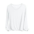 thumbnail image 1 of Womens V Neck Shirts Soft Cotton Pajama Sleep Tops Long Sleeve Lounge Homewear Night Tees Sleepwear (L, White), 1 of 5