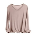 thumbnail image 1 of Womens V Neck Shirts Soft Modal Cotton Pajama Sleep Tops Long Sleeve Lounge Homewear Night Tees Sleepwear (XL, Khaki), 1 of 5