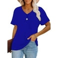 thumbnail image 1 of Womens V-Neck Shirts with Front Pocket Decoration Short Sleeve Solid Casual Loose Fit Trendy T-Shirt, 1 of 5