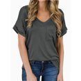 thumbnail image 1 of Womens V-Neck Shirts with Front Pocket Decoration Short Sleeve Solid Casual Loose Fit Trendy T-Shirt, 1 of 4