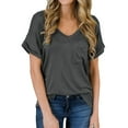 thumbnail image 1 of Womens V-Neck Shirts with Front Pocket Decoration Short Sleeve Solid Casual Loose Fit Trendy T-Shirt, 1 of 4