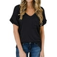 thumbnail image 1 of Womens V-Neck Shirts with Front Pocket Decoration Short Sleeve Solid Casual Loose Fit Trendy T-Shirt, 1 of 4