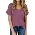 thumbnail image 1 of Womens V-Neck Shirts with Front Pocket Decoration Short Sleeve Solid Casual Loose Fit Trendy T-Shirt, 1 of 4