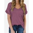 thumbnail image 1 of Womens V-Neck Shirts with Front Pocket Decoration Short Sleeve Solid Casual Loose Fit Trendy T-Shirt, 1 of 4