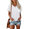 thumbnail image 1 of Womens V-Neck Shirts with Front Pocket Decoration Short Sleeve Solid Casual Loose Fit Trendy T-Shirt, 1 of 5