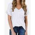 thumbnail image 1 of Womens V-Neck Shirts with Front Pocket Decoration Short Sleeve Solid Casual Loose Fit Trendy T-Shirt, 1 of 4