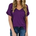 thumbnail image 1 of Womens V-Neck Shirts with Front Pocket Decoration Short Sleeve Solid Casual Loose Fit Trendy T-Shirt, 1 of 4