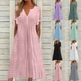 thumbnail image 1 of Womens V Neck Short Sleeve Dress Hollow Out Detail Casual Style Solid Color, 1 of 8