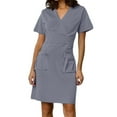 thumbnail image 1 of Womens V Neck Short Sleeve Scrub Dress Medical Uniform Easy Care Lightweight Stretch Fabric Grey S, 1 of 4