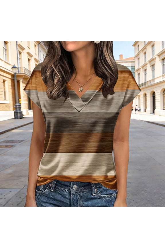 Womens V-Neck Short Sleeve T-Shirt - Relaxed Fit Casual Summer Top, Soft & Breathable Everyday Basic Tee for Women in Coffee,Size 2XL