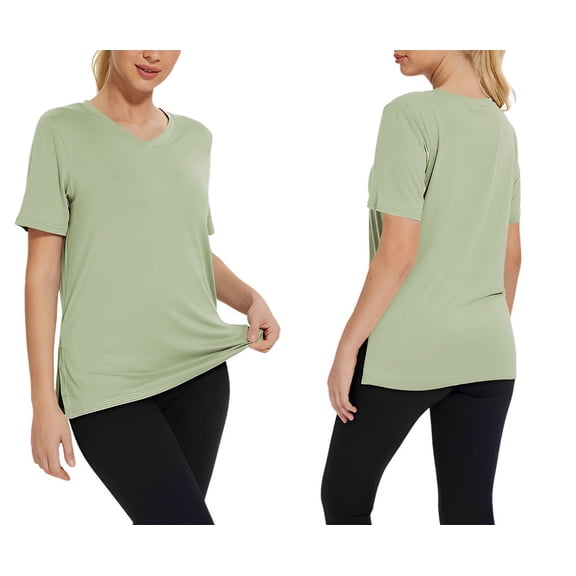 Womens V Neck Short Sleeve T Shirts Summer Tops 2026 Casual Loose Tees Trending Now S-3XL