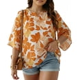 thumbnail image 1 of Oryer Womens Plus Size Tops V Neck 3/4 Bell Sleeve Womens Blouse, Trendy Tunic Summer Shirts for Women 1X-5X, 1 of 7