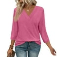 thumbnail image 1 of Womens V Neck Short Sleeve T shirts Loose Casual Summer Tops Solid Color Blouse Hot Pink XL, 1 of 7