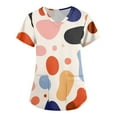 thumbnail image 1 of Womens V Neck Short Sleeve Workwear Top with Pockets Polka Dot Print Non Positioned Print Suitable for Caregivers and Nurses Beige L, 1 of 3