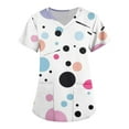 thumbnail image 1 of Womens V Neck Short Sleeve Workwear Top with Pockets Polka Dot Print Non Positioned Print Suitable for Caregivers and Nurses Black M, 1 of 3