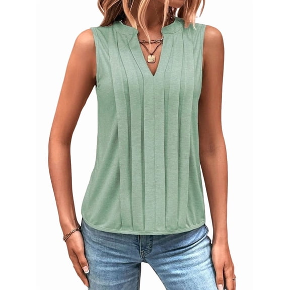 Womens V Neck Sleeveless Blouses Summer Casual Tank Tops Business Office Dressy Striped Shirts Light Green L