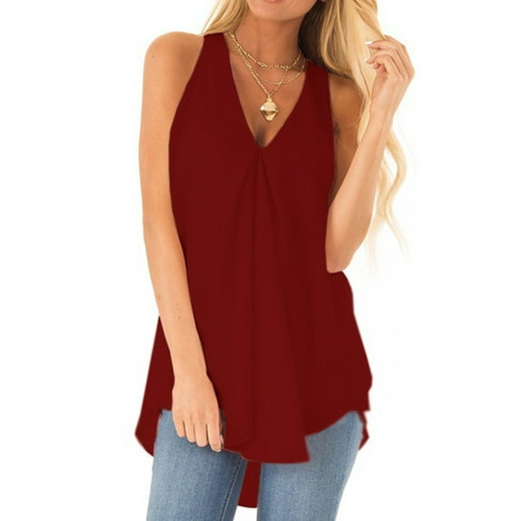 Womens V Neck Sleeveless Cami Tank Tops Loose Fit Casual Sleeveless Camisole Blouse Shirts for Women