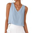 thumbnail image 1 of Womens V Neck Sleeveless Linen Tank Top for Spring Summer Casual Daily Wear, 1 of 9